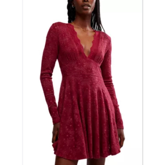 Free People Dresses & Skirts - Free People Burgundy Long Sleeve Dress Medium